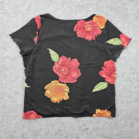 Vintage First Issue Shirt Womens XL Floral Mesh Y2K Large Print Nylon 90s Preppy - Picture 5 of 5